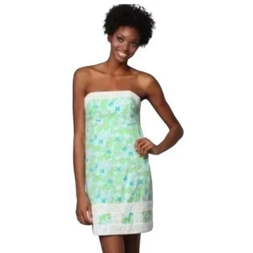 Lilly Pulitzer Women's Bowen Alligator Print Strapless Dress Turquoise Green‎ 2
